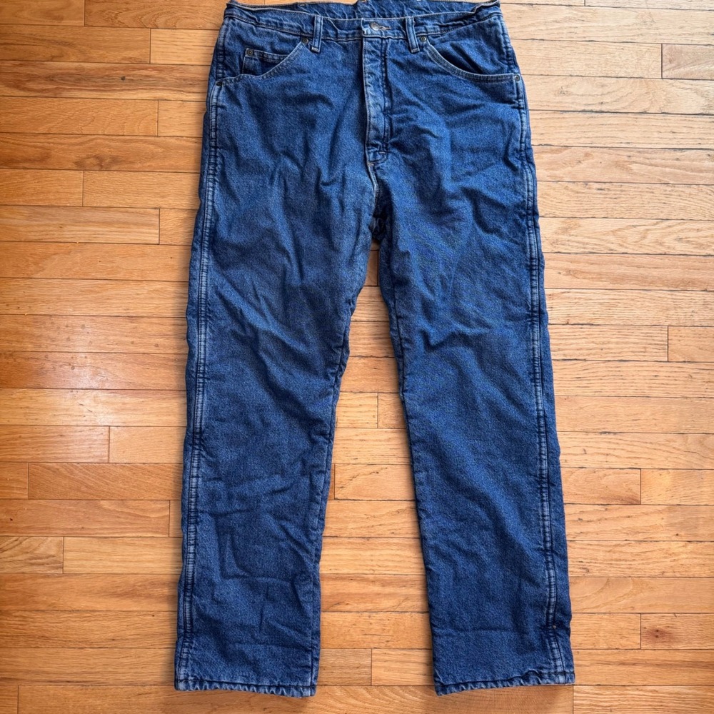 Wrangler Rugged Wear Mens Fleece Lined Thermal Jeans Blue 36x32 Workwear Warm